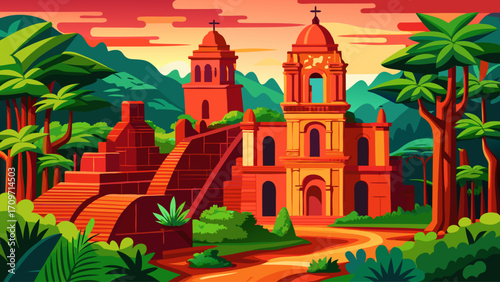 Jesuit Missions of La Santísima Trinidad de Paraná and Jesús de Tavarangue in Paraguay showcase red sandstone ruins surrounded by jungle, preserving 17th-century religious architecture and cultural ex
