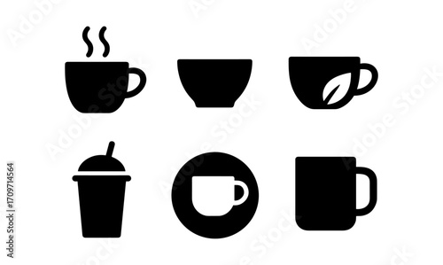 Stylish collection of coffee cup silhouettes in modern flat design