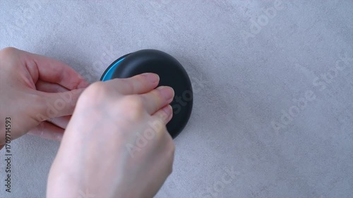 Opening blue dental aligner case that are  orthodontic mouthpiece storage in marble background.