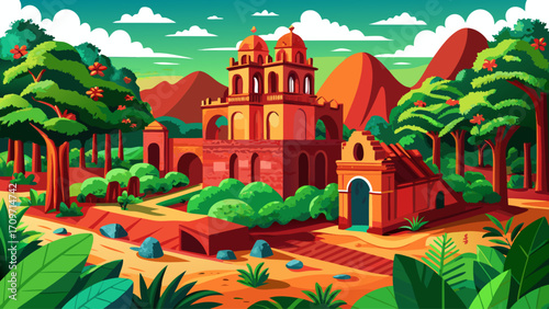 Jesuit Missions of La Santísima Trinidad de Paraná and Jesús de Tavarangue in Paraguay showcase red sandstone ruins surrounded by jungle, preserving 17th-century religious architecture and cultural ex
