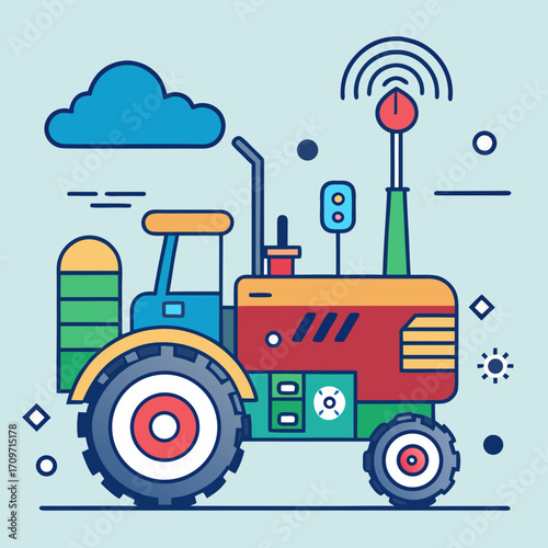 Modern smart farm tractor with cloud and signal technology