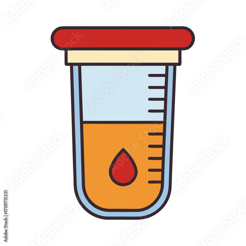 Illustration of a test tube containing a blood sample and liquid with measurement markings
