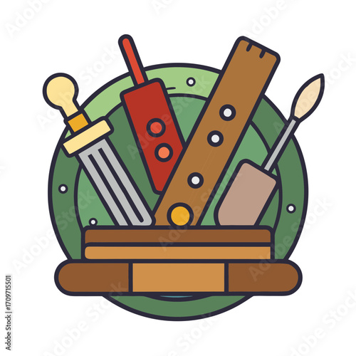Collection of ancient roman tools and weapons for craftsmanship and combat