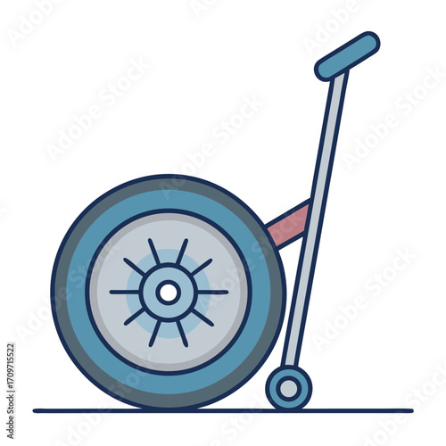 Stylized illustration of a one wheeled scooter with handlebars
