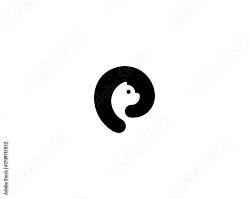 Cute pet negative space logo. Dog or cat minimalistic icon. Universal grooming pet shelter vet clinic vector logotype.