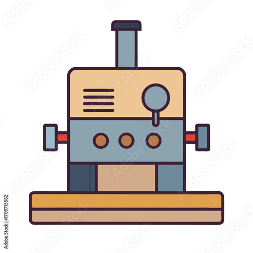 Stylized illustration of a vintage industrial machine with a chimney