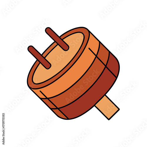 Stylized illustration of a traditional japanese taiko drum with drumsticks