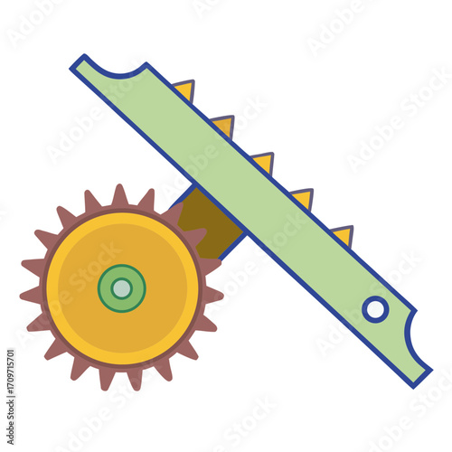 Stylized illustration of a gear mechanism with a rack and pinion system
