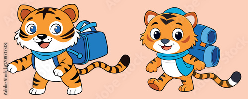 Cartoon Tiger Illustration – Cute Tiger Character, Funny Tiger Cartoon Vector, Adorable Child Friendly Jungle Cub, Baby Tiger Cartoon Clipart, Creative Kids Tiger Artwork, Tiger Cartoon Pair Animals I