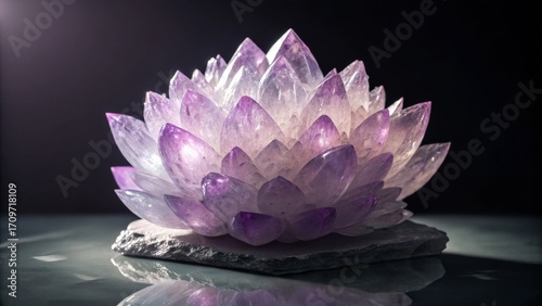 Wallpaper Mural Radiant Amethyst Lotus Crystal Cluster on Reflective Surface Torontodigital.ca