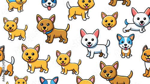 Cartoon Dog Group Pattern – Cute Puppy Pets Illustration, Funny Dogs Cartoon Vector, Adorable Canine Pattern Design, Kid Friendly Pet Dog Cartoon, Puppy Cartoon Drawing Vector, Child Friendly Dogs Cha