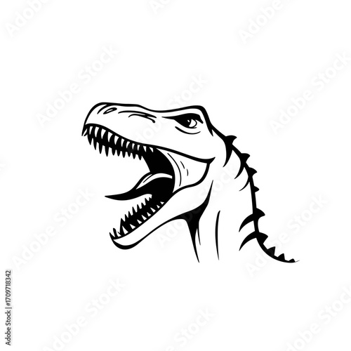 Allosaurus. Allosaurus simple black and white line art vector logo