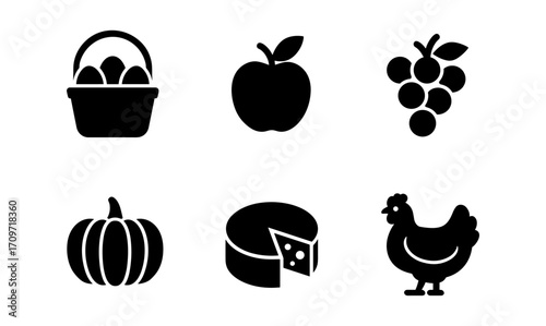 Silhouette icons of farm produce and fresh food items