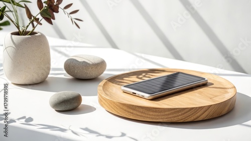 Wallpaper Mural Modern Workspace with Smartphone, Plants, and Natural Light Torontodigital.ca