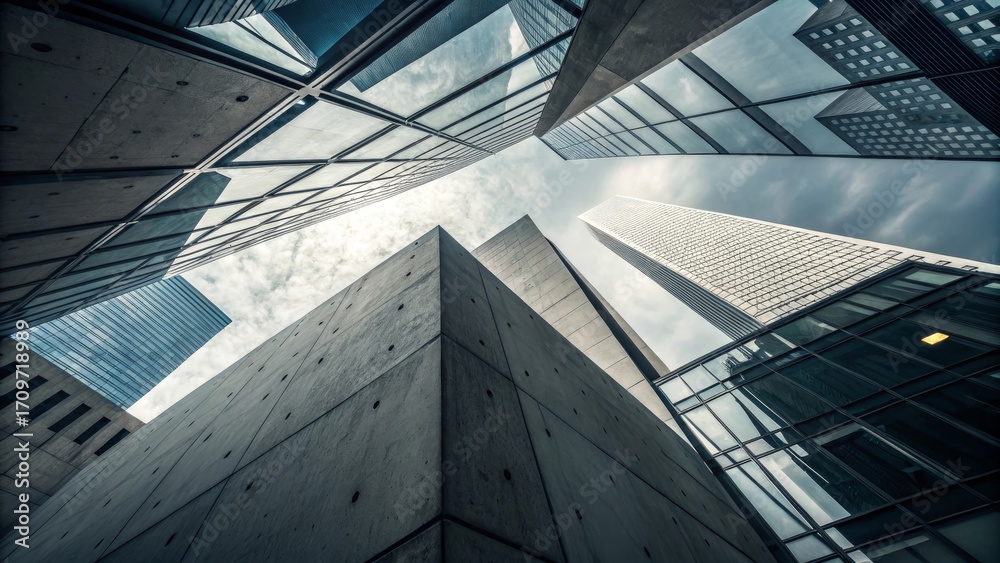 Obraz premium Modern Urban Sky: Towering Skyscrapers Reflecting City Ambition