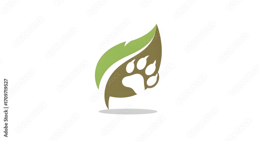Fototapeta premium A stylized logo featuring a leaf shape with a paw print integrated into its design.