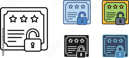 Unlocking achievements certificate vector icon illustration