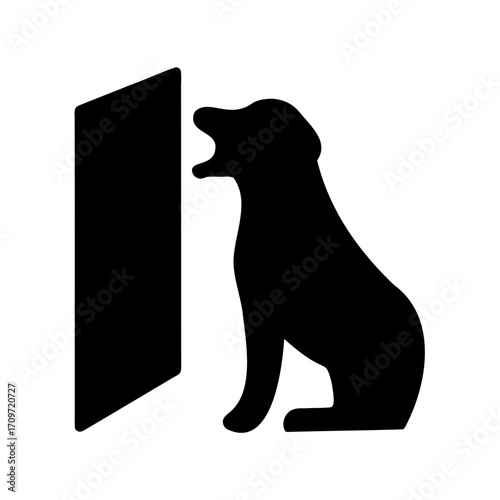 Black silhouette of dog barking at the wall with open mouth