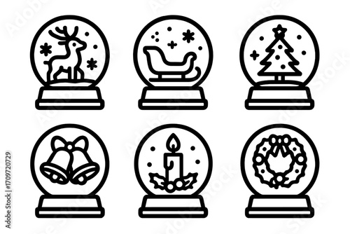 Christmas winter silhouette icon set. featuring reindeer, sleigh, tree, bells, candle, and wreath