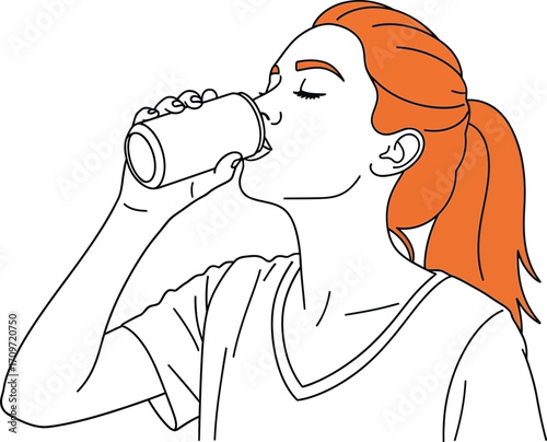 Woman drinking from can beverage refreshment thirst quencher
