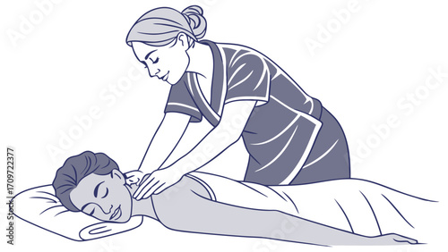 Female Therapist Performing Relaxing Back and Shoulder Massage on Client at Spa or Wellness Center, Therapeutic Treatment for Stress Relief and Wel...