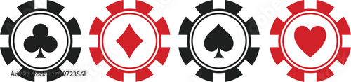 Poker chips suits casino gambling game card symbols design