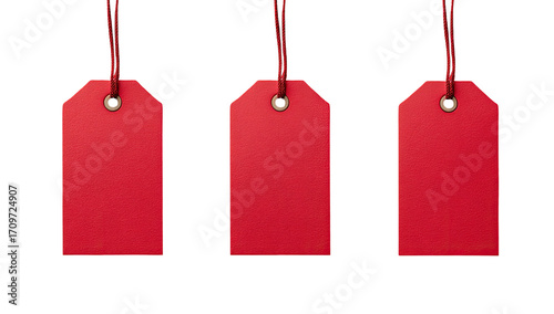 Three red price tags hanging