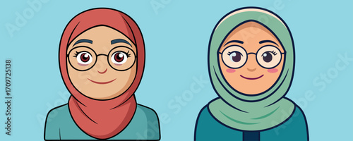 Muslim Woman Cartoon Avatar – Female, Hijab, Character, Islamic, Portrait, Smiling, Lady, Headshot, Modern, Cartoon, Flat, Vector, Icon, Girl, People, Modest, Fashion, Cute

