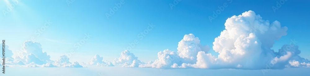 Obraz premium Vast blue sky, fluffy white clouds at horizon , stratus, horizon