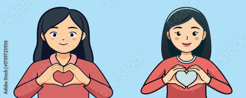 Two Girls Avatar Talking – Female, Chat, Conversation, Cartoon, Characters, People, Communication, Flat, Portrait, Headshot, Duo, Comic, Smiling, Happy, Digital, Vector, Icon, Illustration

