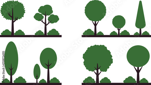 Vector trees illustration set various shapes and sizes