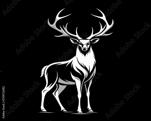 Majestic stag with large antlers on black background