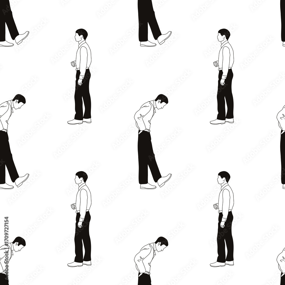 Obraz premium Pattern silhouettes of people drawn by brush. Brush strokes in the form of black silhouettes of people,silhouette of man on white background.