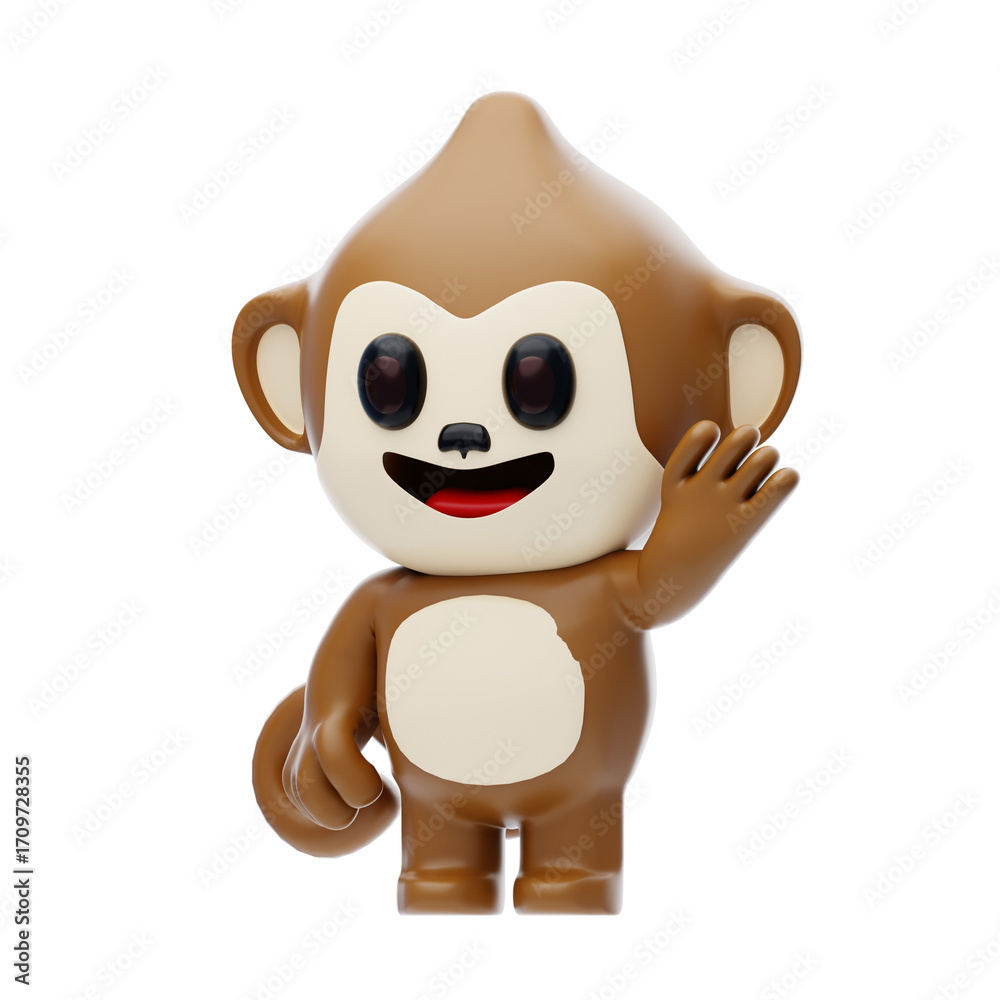 Naklejka premium Monkey Waving Hand 3D Character Illustration.