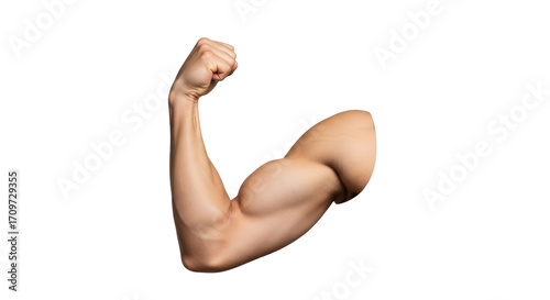 Isolated arm showing muscle strength, flexing upper body, healthy arm isolated object