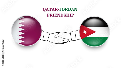 qatar and jordan flags in circle with shake hand.qatar and jordan friendship. qatar and jordan flags, isolated on white background. Vector illustrator