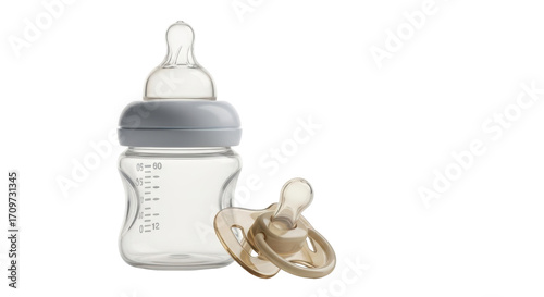 Quadro su tela Isolated baby bottle with scale and pacifier, perfect for feeding, newborn baby