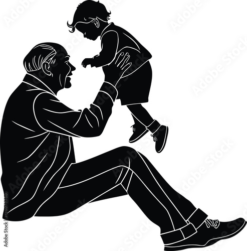 Elderly man holding grandchild joyful moment vector