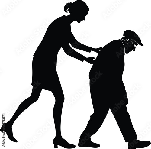 Elderly person assisted by younger individual vector
