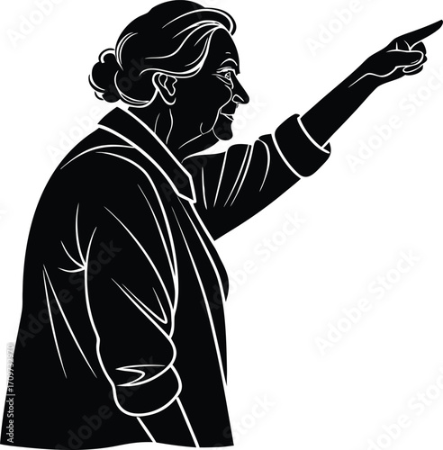 Elderly woman silhouette pointing forward vector