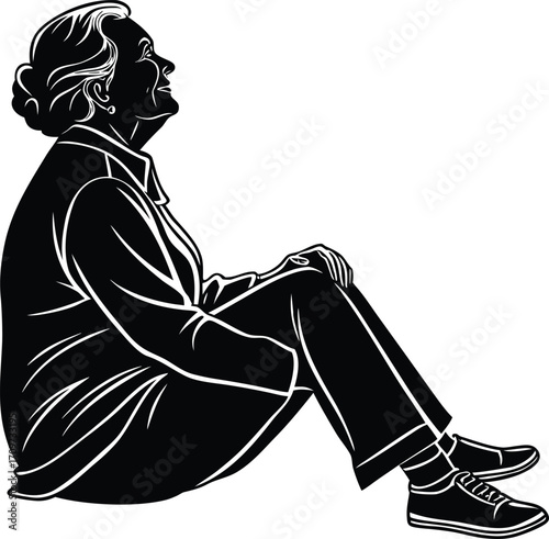 Elderly woman silhouette sitting tranquil pose vector