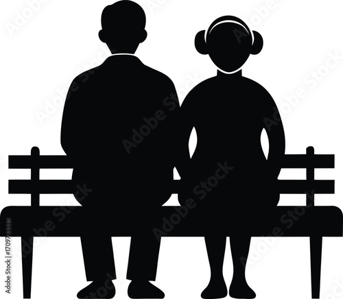 Elderly couple silhouette sitting on bench vector