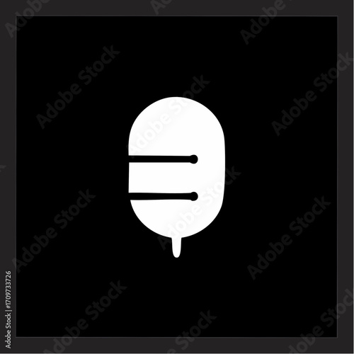 A minimalist white icon of a vintage microphone against a stark black background, representing audio recording or broadcasting.