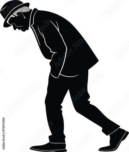 Silhouette elderly man bending forward vector