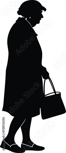Silhouette elderly woman walking handbag vector