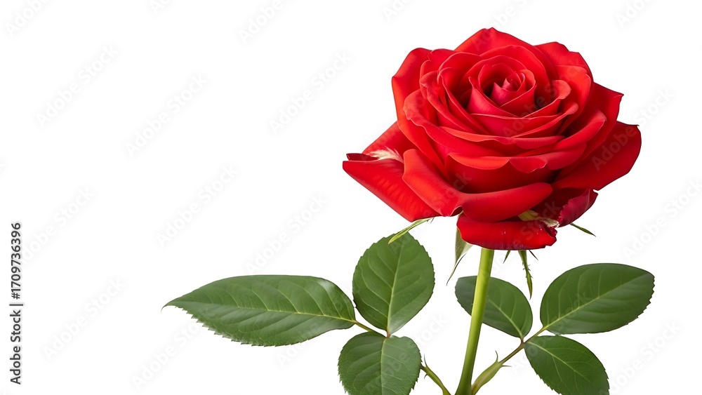 Fototapeta premium Beautiful red rose isolated on white background, a symbol of love and passion