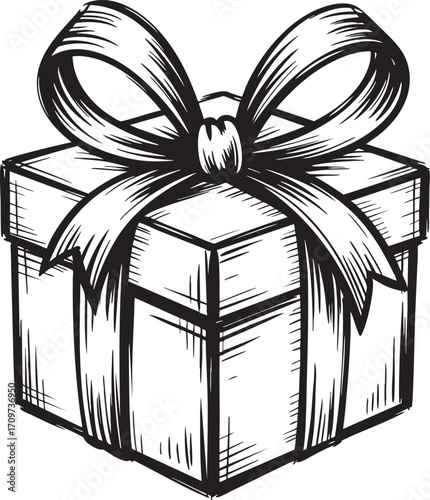 Vector art of Hand drawn gift box with ribbon bow