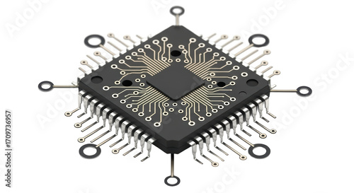 Isolated processor chip with pins and connection lines, technology component for electronics
