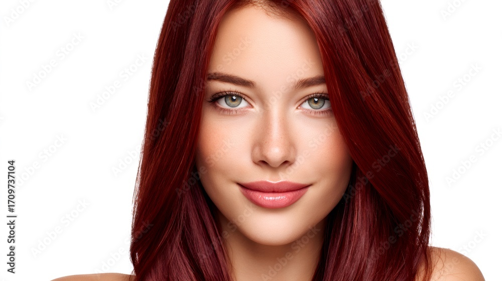 Fototapeta premium Beautiful model showing long red hair and perfect skin
