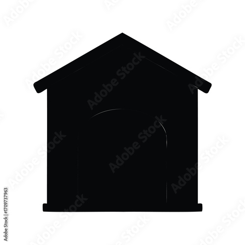 Silhouette of a simple house or doghouse with gable roof design